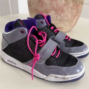 Air Jordan Gray and Black Sneakers with pink laces